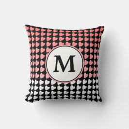 Rosa Black White Heart Mönster Monogram Kudde