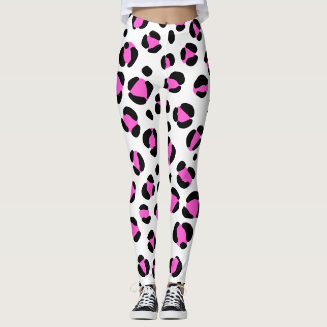 Rosa Black White Leopard Animal Print Leggings (Framsida)