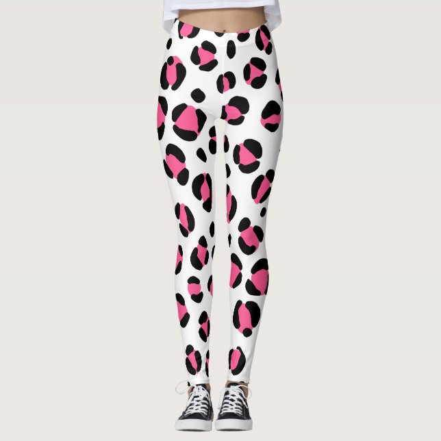 Rosa Black White Leopard Animal Print Leggings (Framsida)