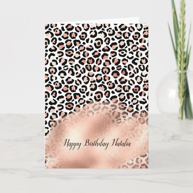  Rosa Black White Leopard Skriv ut   Kort (Framsida)