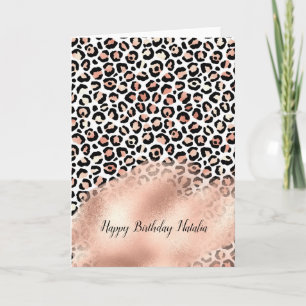 Rosa Black White Leopard Skriv ut Kort