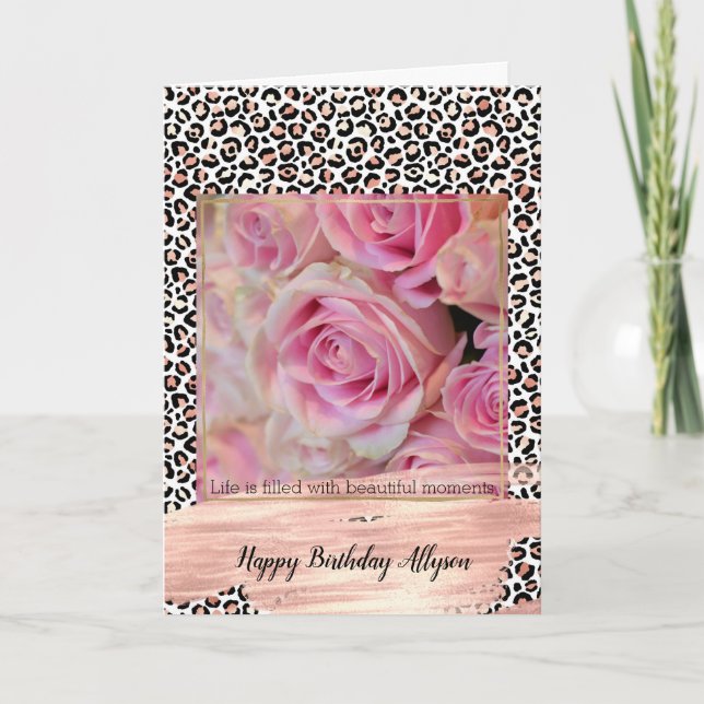  Rosa Black White Leopard Skriv ut Kort (Framsida)