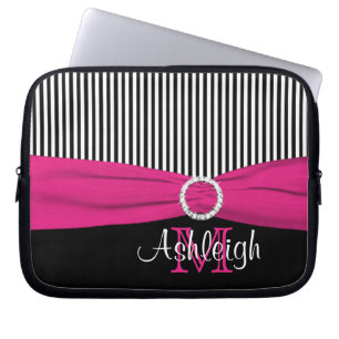 Rosa Black White med FAUX Ribbon Laptop sleeve