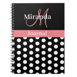 Rosa Black White Polka Dot Monogram Anteckningsbok