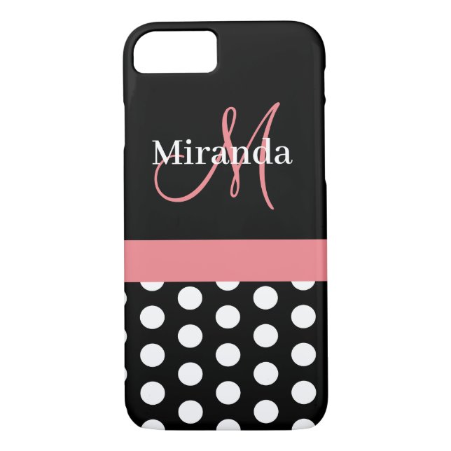 Rosa Black White Polka Dot Monogram Case-Mate iPhone Skal (Baksida)