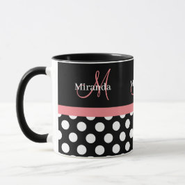 Rosa Black White Polka Dot Monogram kaffe Mugg