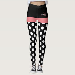 Rosa Black White Polka Dot Monogram Leggings
