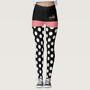 Rosa Black White Polka Dot Monogram Leggings
