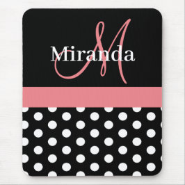 Rosa Black White Polka Dot Monogram Mouse Pad Musmatta