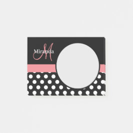Rosa Black White Polka Dot Monogram Post-it Block