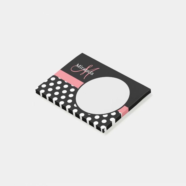 Rosa Black White Polka Dot Monogram Post-it Block (Vinklad)
