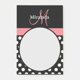 Rosa Black White Polka Dot Monogram Post-it Notes