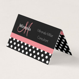 Rosa Black White Polka Dot Monogram Square Busines Visitkort