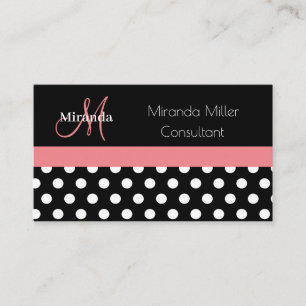 Rosa Black White Polka Dot Monogram Visitkort