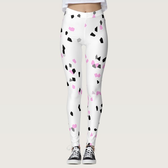 Rosa Black White Spots Cute Leggings (Framsida)