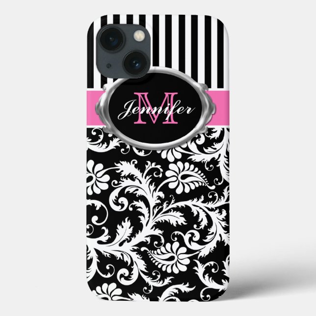 Rosa, Black, White Stripe Damask iPad Air Case (Baksida)