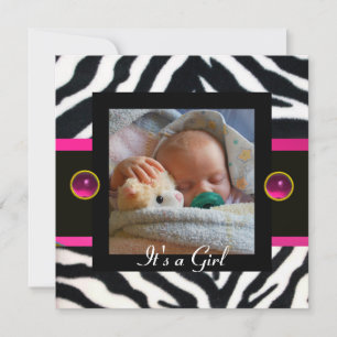 ROSA BLACK WHITE ZEBRA PÄLS Monogram fotomall Inbjudningar