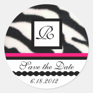 ROSA BLACK WHITE ZEBRA PÄLS MONOGRAM, spara datum Runt Klistermärke