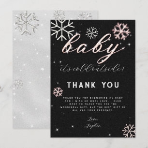 Rosa Black Winter Rhinestone Baby Shower Tack Inbjudningar