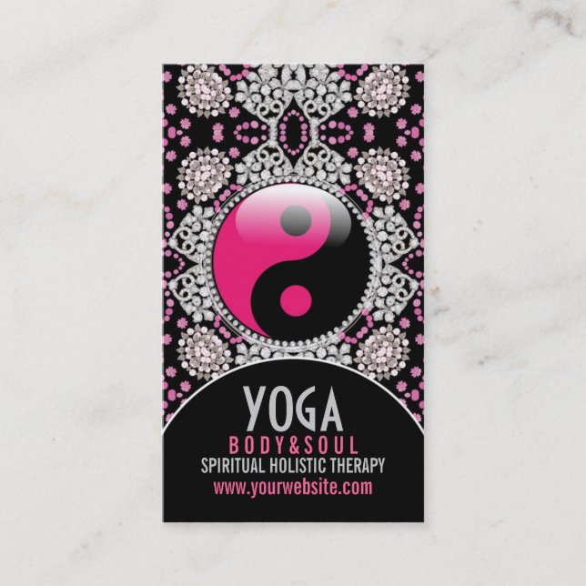 Rosa Black YinYang Yoga Balance Affärskorts Visitkort (Framsida)