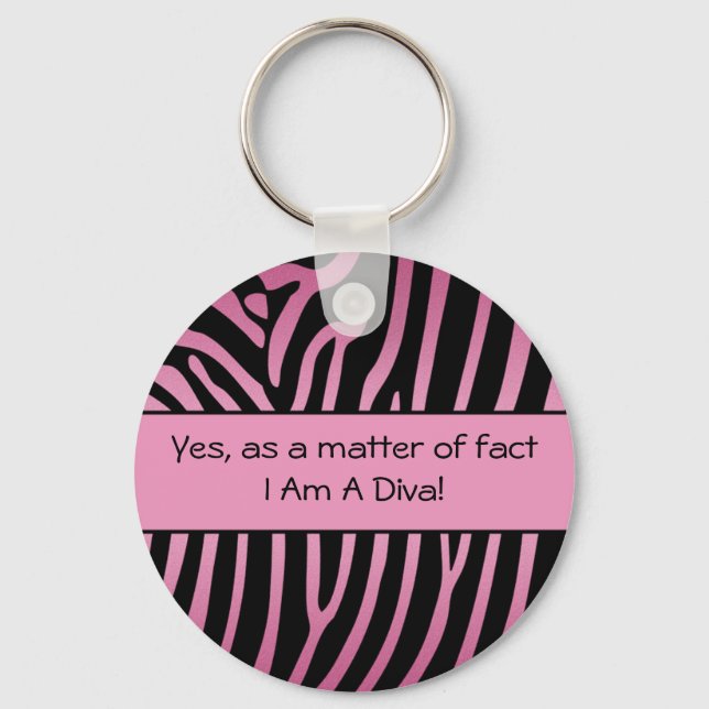 Rosa Black Zebra Diva Keychain Nyckelring (Framsida)