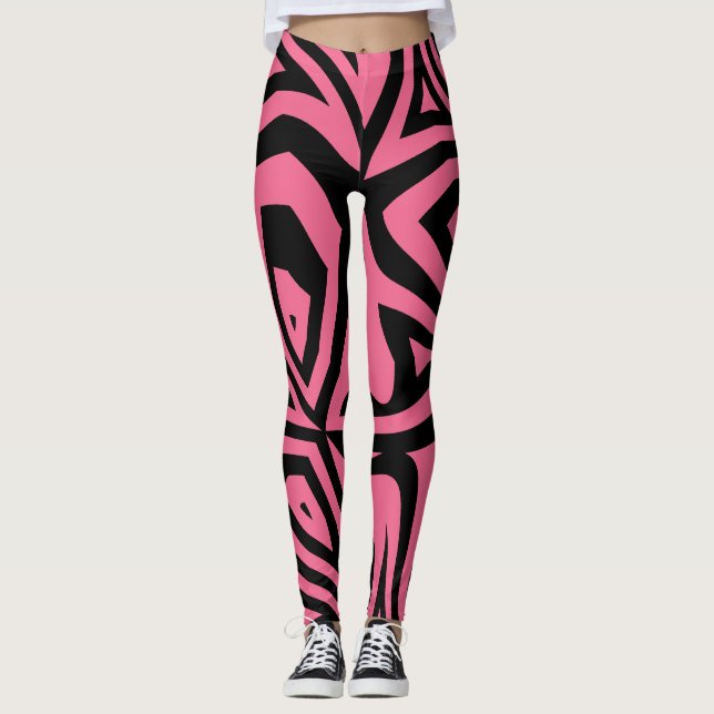 Rosa & Black Zebra ränder Womens Leggings (Framsida)