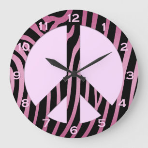 Rosa Black Zebra tryck Wall Clock Stor Klocka