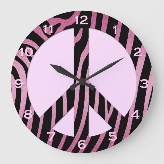 Rosa Black Zebra tryck Wall Clock Stor Klocka (Framsida)