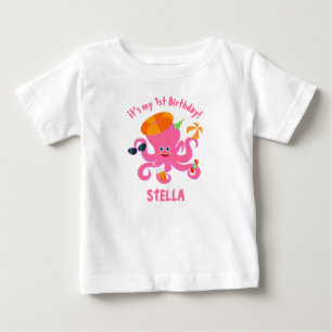 Rosa bläckfisk sommar bebis flicka Födelsedagsfest T Shirt