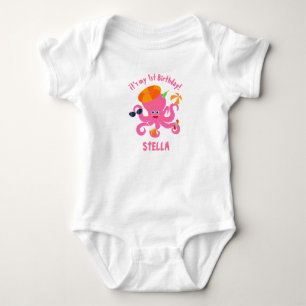 Rosa bläckfisk sommartid flicka Födelsedagsfest T Shirt