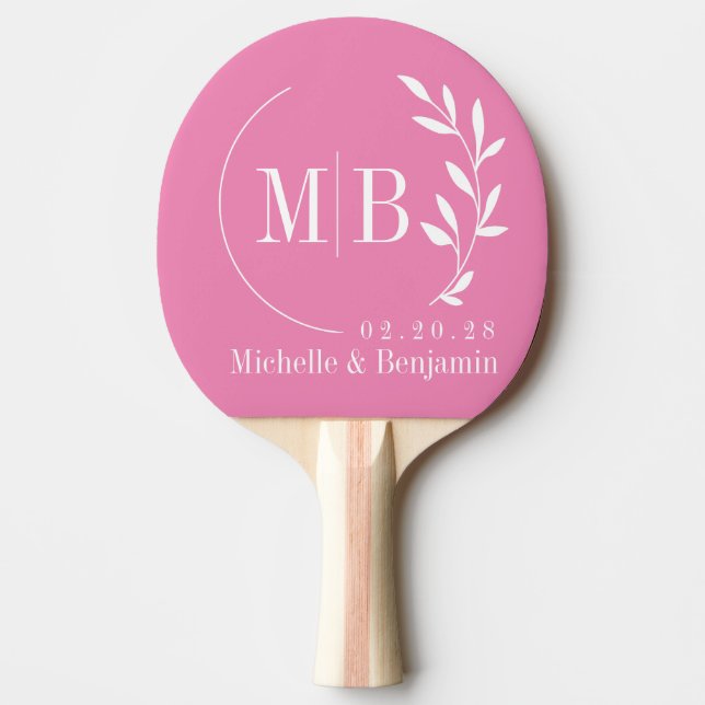 Rosa blad vigselmonogram pingisracket (Framsidan)
