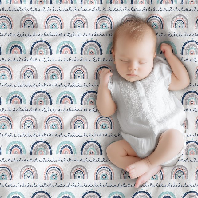 Rosa Blanket Boho Rainbow för Nyfödd bebis Fleecefilt (Navy Pink Blanket Boho Rainbow for New Baby)