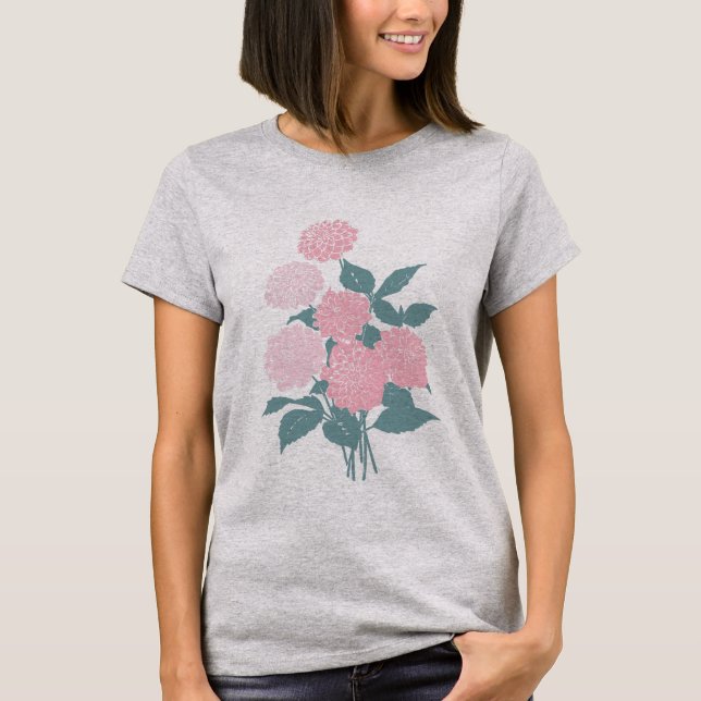 Rosa Blankett Blockutskrift Teckning T Shirt (Framsida)