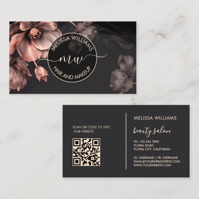 Rosa Blanketter Svart Logotyp Visitkort (Fram/baksida)