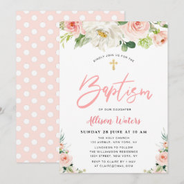  rosa blåser blommigt Baptism-inbjudan Inbjudningar
