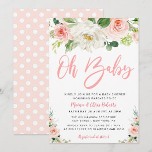 rosa blåser blommigt Par Babydusch Inbjudningar