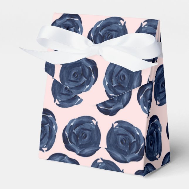 Rosa Blått Akvarell Ros Vinstockar Stuga Bröllop Presentaskar (Framsidan Sidan)