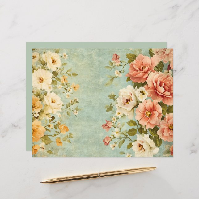 Rosa Blått Blommigt-skräppost Journal-Papper (Fram/Back In Situ)