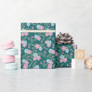Rosa & Blått Blommönster på Turkos – Modernt Presentpapper