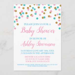 Rosa Blått Guld Konfetti Könsneutral Baby Shower Inbjudningar