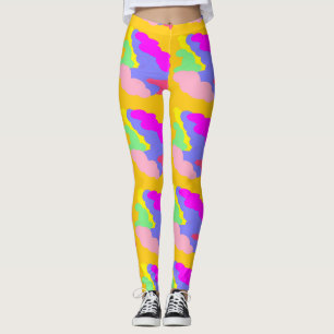 Rosa blått gult klumpar former små mönster leggings