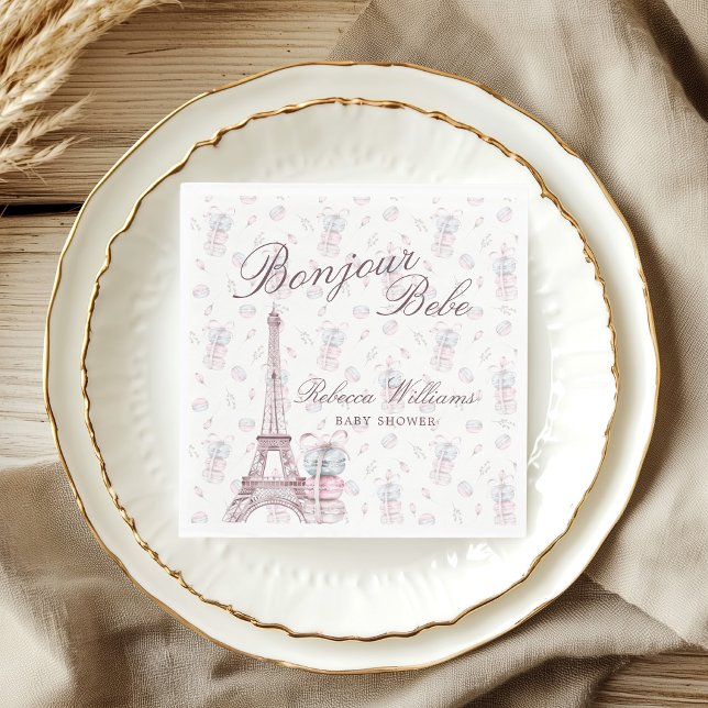 Rosa Blått Macaron Bonjour Bebe Paris Bebisens för Pappersservett (Skapare uppladdad)