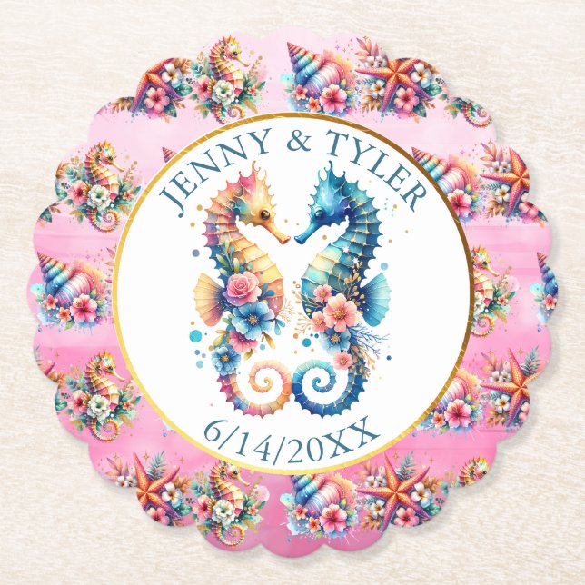 Rosa, Blått och Guld Kust Sanddollar Strandig Underlägg Papper (Framsida)