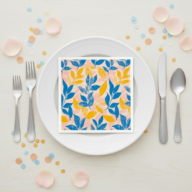 Rosa, blått och Gult Lithograph Blommigt Bröllop Pappersservett (Pink, Blue, and Yellow Lithograph Floral Wedding Napkins.)