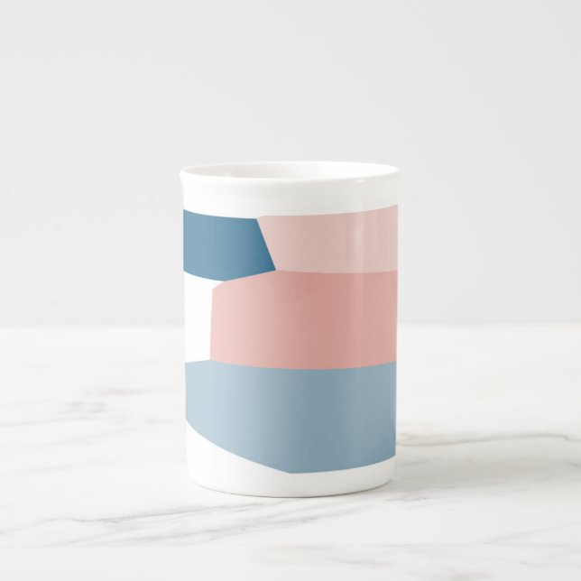 Rosa blått och vitt benporslin mugg (Framsidan)