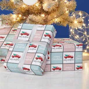 Rosa, blått och vitt God jul lastbil Presentpapper