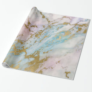 Rosa Blått Pastell Guld Marmor Metallisk Presentpapper