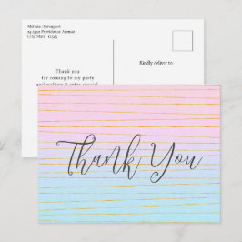 Rosa Blått Pastellfärgsgradient med Guld Linje Tac Vykort