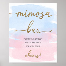 Rosa Blått Vattenfärg Guld Mimosa Barskylt Poster