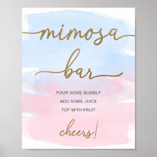 Rosa Blått Vattenfärg Guld Mimosa Barskylt Poster
